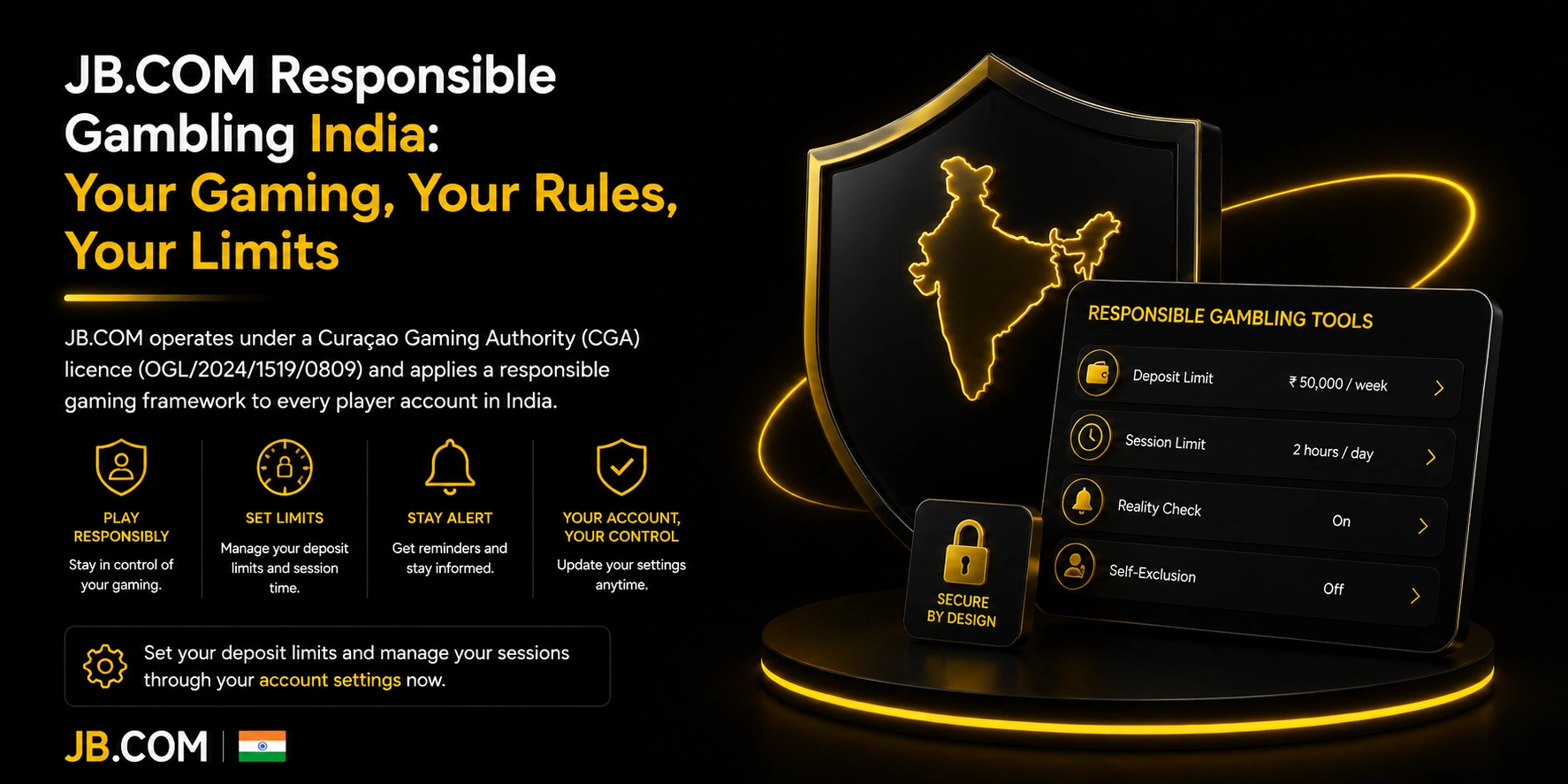 JB.com India responsible gaming tools – CGA-licensed, self-exclusion settings